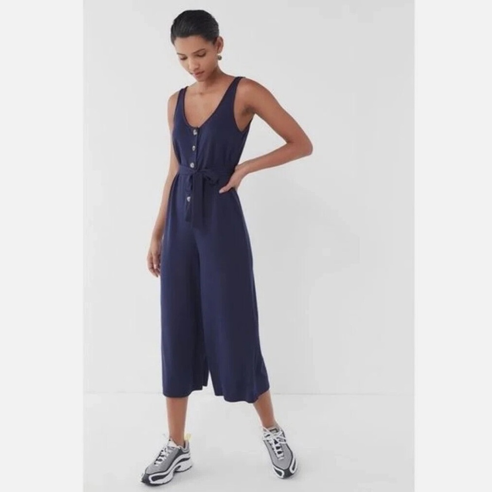 A11 Urban Outfitters Women's Button Frontβ Blue Sleeveless Jumpsuit Wide Leg
